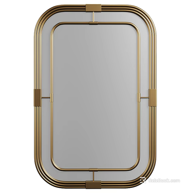 Elegant Modern Wall Mirror With Gold Frame And Minimalist Decorative Design 3d model 
