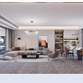 Modern Bright Open Living And Dining Room With Elegant Furniture And Warm Ambient Lighting