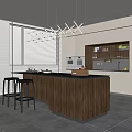 Modern Kitchen Interior Design With Walnut Island Counter Light Gray Cabinets And Geometric Pendant Lights