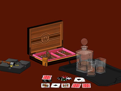 Chess and Card Entertainment Kit Featuring Wooden Case Playing Cards and Poker Chips 3d model