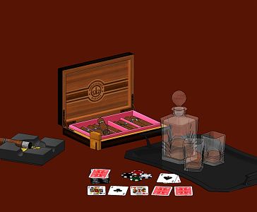 Modern Poker Cigar Wine Poker Display Ashtray Gambling Set 3d model