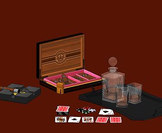 Modern Poker Cigar Wine Poker Display Ashtray Gambling Set 3d model