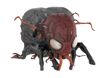 Realistic Insect Model With Red Head Black Body Large Eyes And Orange Legs 3d model