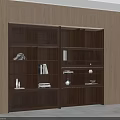 Modern Walnut Bookcase With Glass Doors Open Shelves And Decorative Items