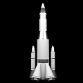3D Rendered Silver Rocket With Side Boosters And Sleek Metallic Design 3d model