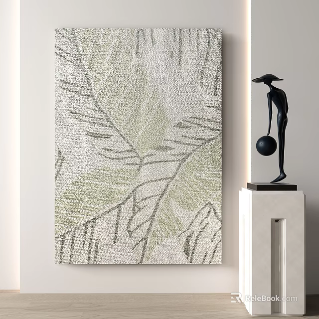 Square Rug with Leaf Pattern in Neutral Green and Gray Tones for Modern Interior Decor 3d model