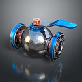 Shiny Silver Industrial Ball Valve With Blue Handle And Flanged Connections