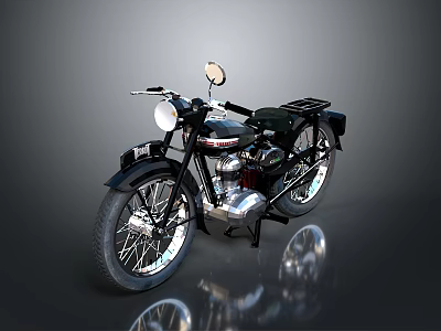 Classic Vintage Motorcycle With Black Body Silver Engine Round Headlight And Rearview Mirror 3d model