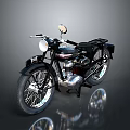 Classic Vintage Motorcycle With Black Body Silver Engine Round Headlight And Rearview Mirror