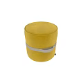 Yellow Ottoman Stool with Striped Texture and White Strap Design for Living Room Decor