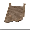 Brick Tile Building Roof With Small Square Decorations Wavy Edge And Damaged Tiles