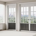 White Hinged Doors With Glass Panels In Modern Interior Overlooking City And Green Park