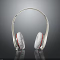 White Over Ear Headphones With Red Stripes Sleek Design And Dark Background