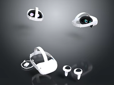 Modern White VR Headsets With Electronic Accessories For Virtual Reality 3d model