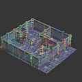 3D Dungeon Room Model Featuring Blue Stone Walls Characters And Furniture