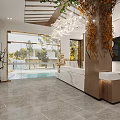 Elegant Modern Hotel Lobby With Reception Area Green Plants Decorative Wall And Marble Floor