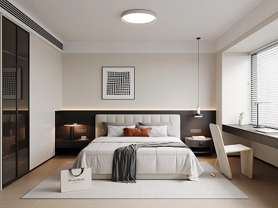 Italian bedroom double bed single chair ceiling lamp small chandelier table lamp carpet 3d model
