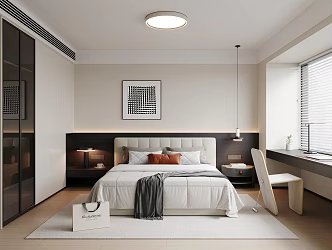 Italian bedroom double bed single chair ceiling lamp small chandelier table lamp carpet 3d model