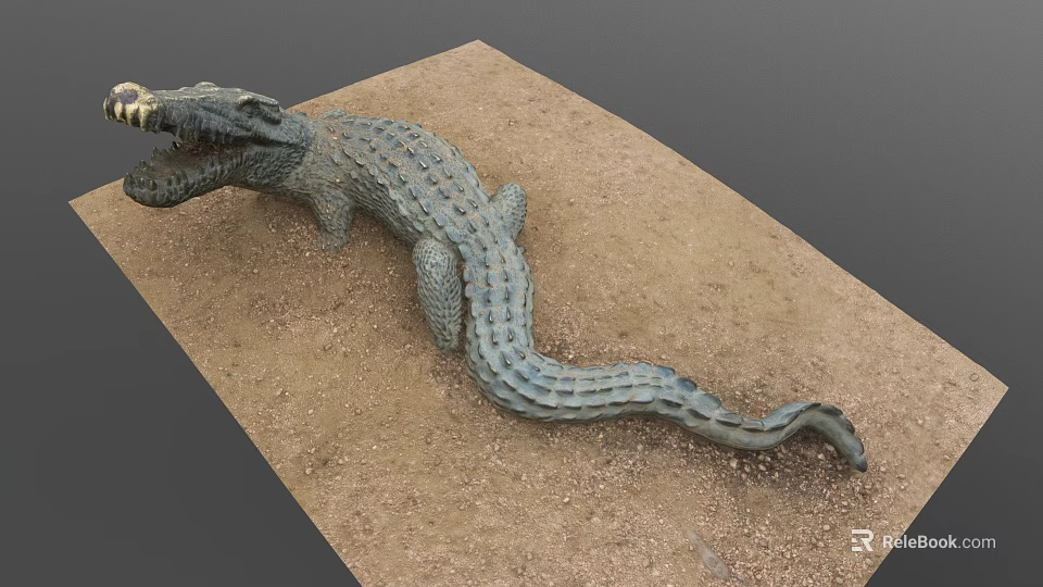 Realistic Crocodile Sculpture Lying On Sandy Surface With Detailed Textured Skin 3d model 