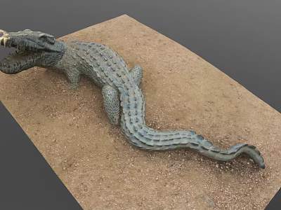 Realistic Crocodile Sculpture Lying On Sandy Surface With Detailed Textured Skin 3d model