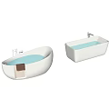 White Bathtub Designs With Oval And Rectangular Shapes Faucet And Towel