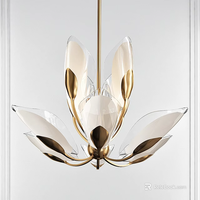 Unique Shaped Chandelier with Transparent Petal Design and Gold Accents in Modern Style 3d model 