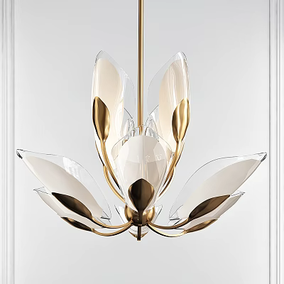 Unique Shaped Chandelier with Transparent Petal Design and Gold Accents in Modern Style 3d model