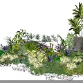 Lush Diverse Plant Combination With Green Foliage Colorful Blooms And Decorative Stones