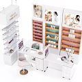 Modern Beauty Product Showcase Table And Chair Set With White Shelves And Storage