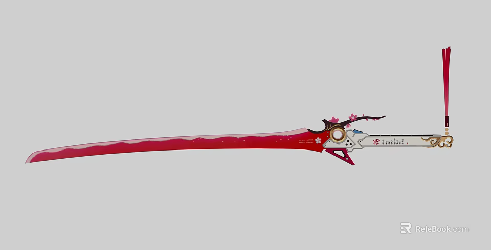 Red Stella Sword With Cherry Blossom Decor And Ornate Hilt Design 3d model 