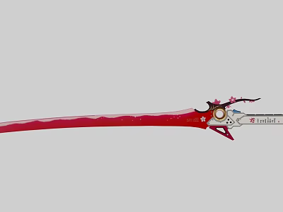 Red Stella Sword With Cherry Blossom Decor And Ornate Hilt Design 3d model