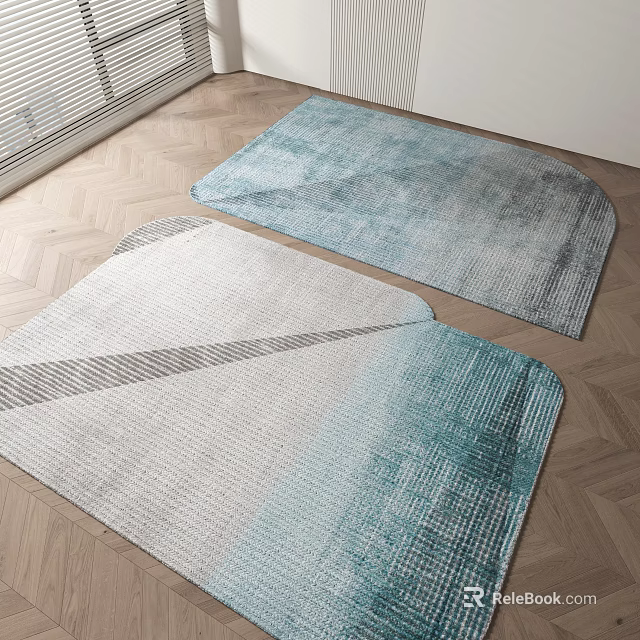 Modern Square Rugs With Blue White Gradient Textured Design On Wooden Floor 3d model 