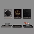 Modern Kitchen Electrical Appliances With Various Induction Cooktops And Cooking Pots