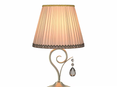 Elegant Table Lamp With Pink Pleated Lampshade Lace Trim And Crystal Pendant 3d model