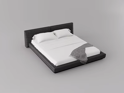 Modern Double Bed With Black Headboard White Sheets And Gray Throw Blanket 3d model