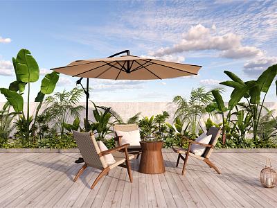 Outdoor Leisure Tables and Chairs Silent Wind Green Plant Flower Art Outdoor Sun Umbrella Rattan Floor Lamp model