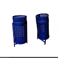 Modern Blue Perforated Trash Bins With Metal Stands Indoor Use