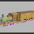 Detailed Golden Steam Train Model With Steam Locomotive Carriage And Decorative Wheels