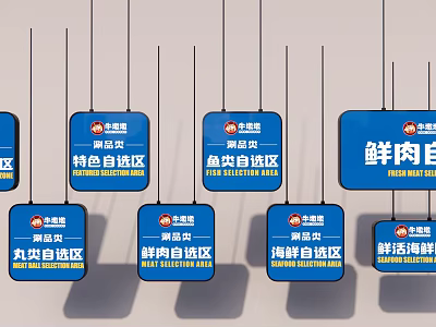 Public Facility Supermarket Zoning Signage With Self Service Fresh Meat Seafood Sections 3d model
