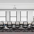 Spacious Modern Conference Room Interior Featuring Comfortable Seats Red Striped Carpet And Large Windows 3d model