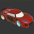 Red Sports Car Featuring Black Rear Spoiler Silver Alloy Wheels And Black Stripes