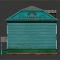 Green Building Featuring Gray Roof Multiple Windows Red Doors and Green Base Reflection