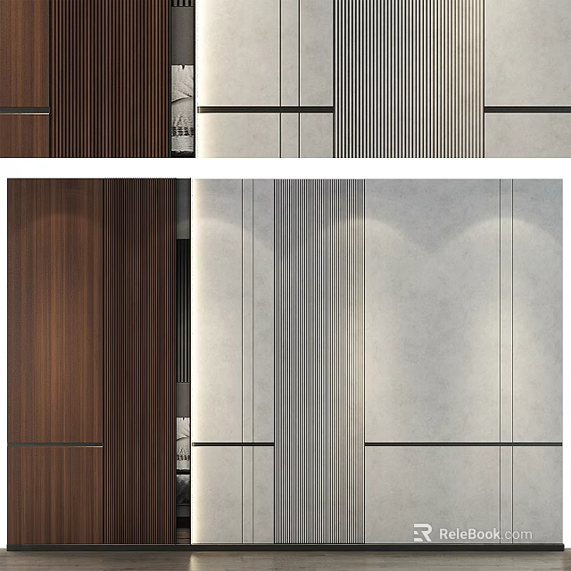 Modern Background Wall Design With Wooden Panels And Vertical Striped Textures 3d model 