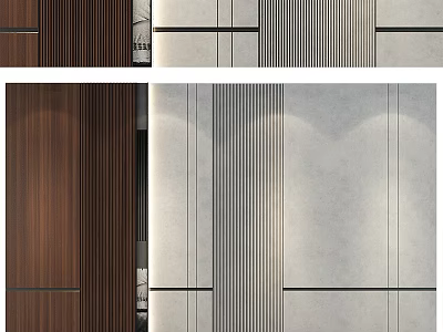 Modern Background Wall Design With Wooden Panels And Vertical Striped Textures 3d model
