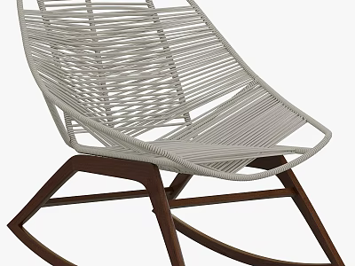 Modern White Woven Rope Rocking Chair With Dark Wooden Frame Design 3d model