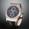 Stylish Silver Watch With Black Dial Leather Strap And Subdials Design