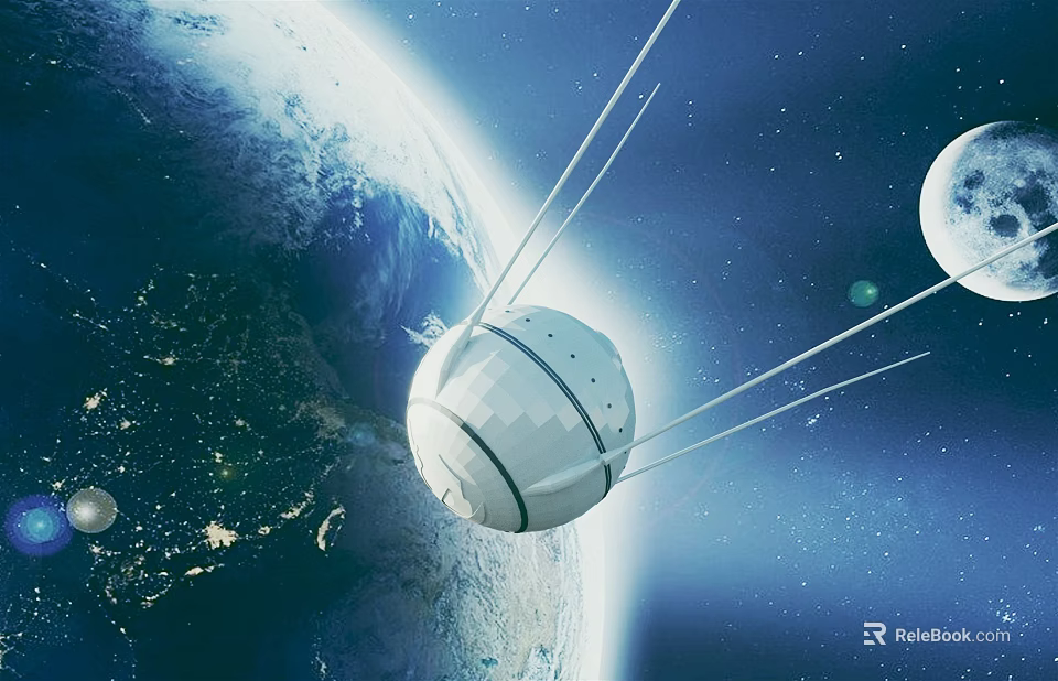 Cartoon Space Scene With Earth Satellite And Shining Stars In Outer Space 3d model 