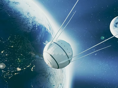 Cartoon Space Scene With Earth Satellite And Shining Stars In Outer Space 3d model