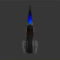 Futuristic Sci Fi Motorcycle Featuring Silver Black Body Unique Wheels And Blue Rear Flame