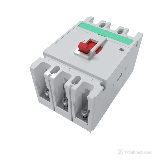 White Electrical Circuit Breaker With Red Switch And Connection Terminals 3d model 